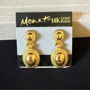 Vintage Monet Gold Drop Earrings 14K Gold Posts New